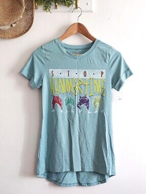 NWT Lyric Culture Red Label MC Hammer Stop Hammertime Graphic Tee XS Teal Mist